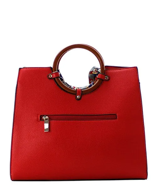 Scarf-Accented Faux Leather Handbag