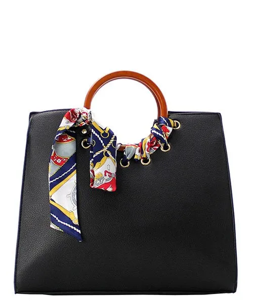 Scarf-Accented Faux Leather Handbag