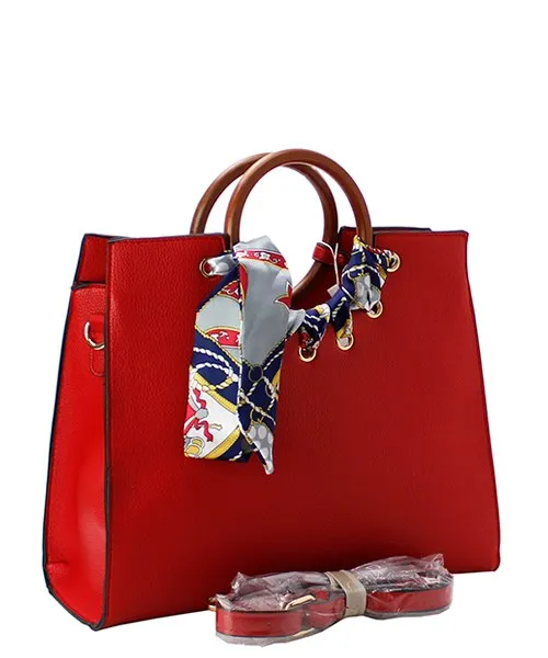 Scarf-Accented Faux Leather Handbag
