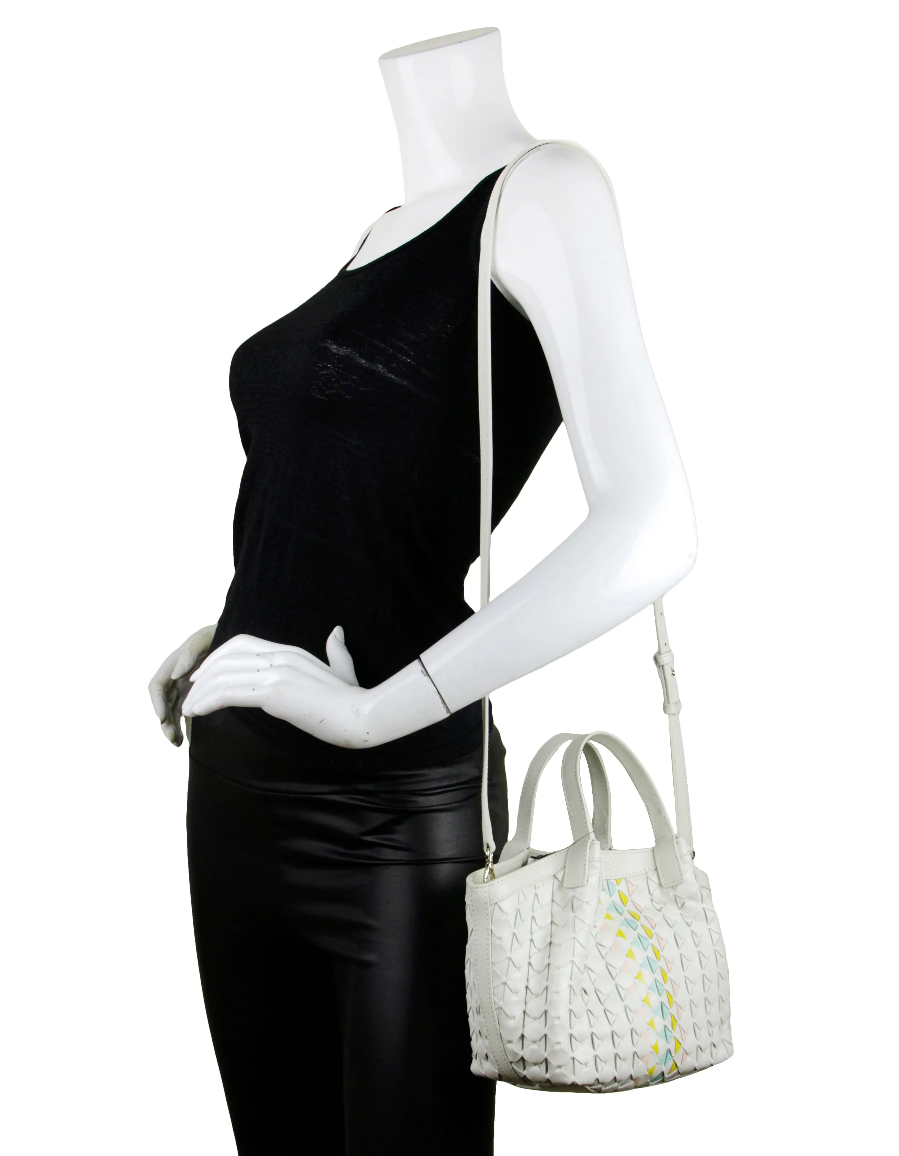 Serapian White/Pastel Mosaico Secret Mini Woven Leather Tote Bag