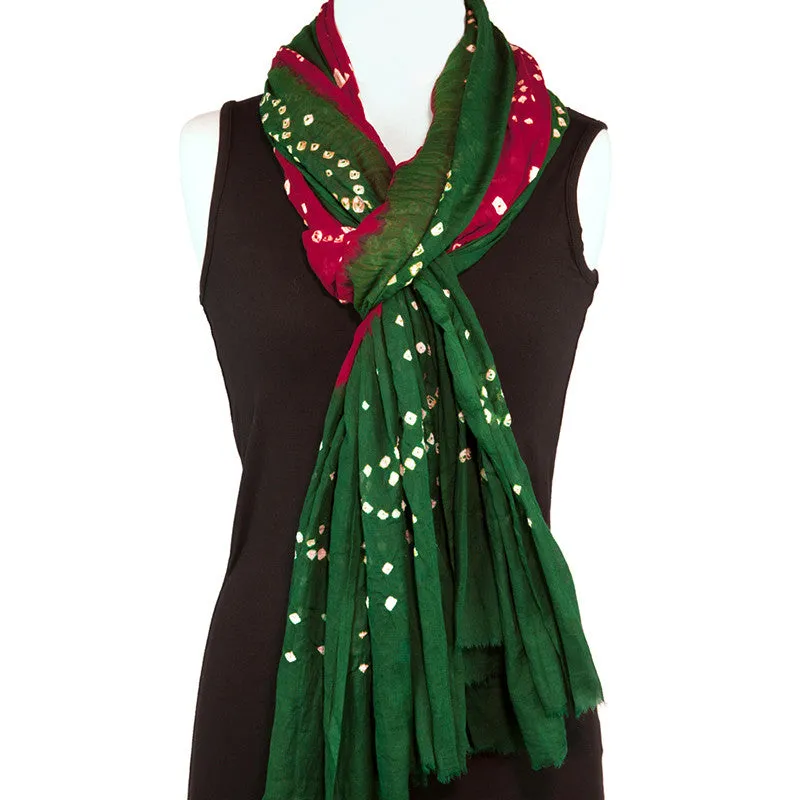 Soft Cotton Bandhani Scarf or Beach Sarong