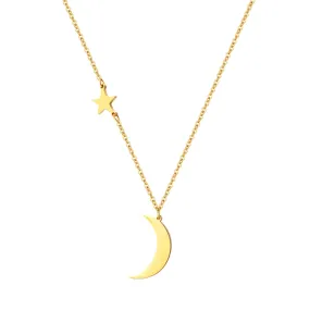 Star and Moon Pendant Necklace Gold