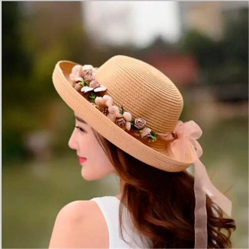 Summer Handmade Flower Straw Hat Women's