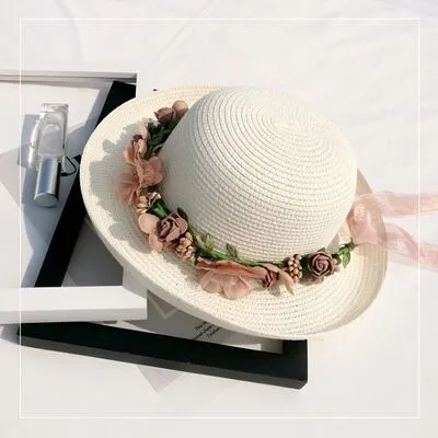 Summer Handmade Flower Straw Hat Women's