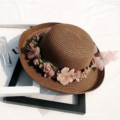 Summer Handmade Flower Straw Hat Women's