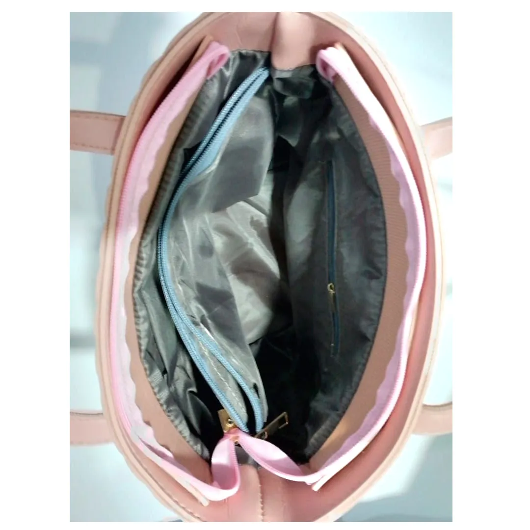 Textured Tote Pink 3Pc Set