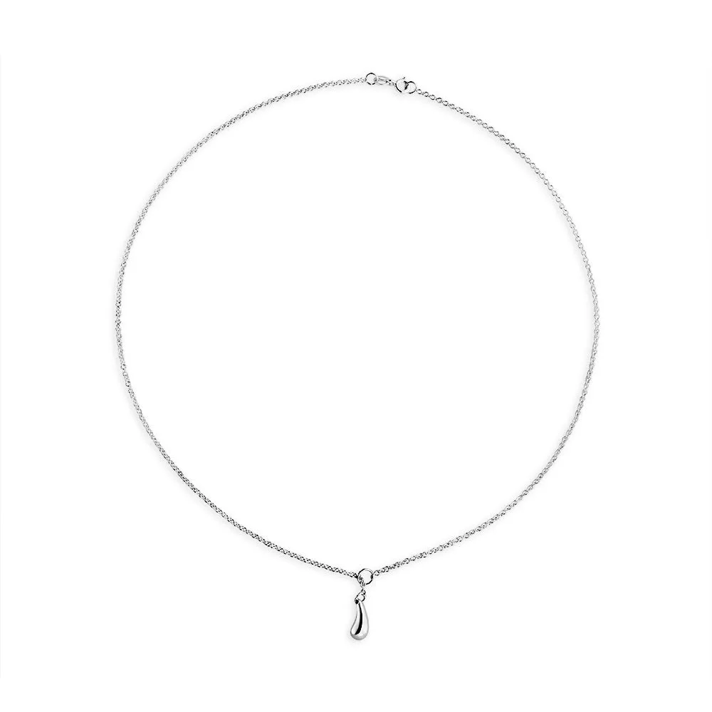 Trendy Teardrop Drop Necklace in Sterling Silver with Pear Shape Lariat Pendant