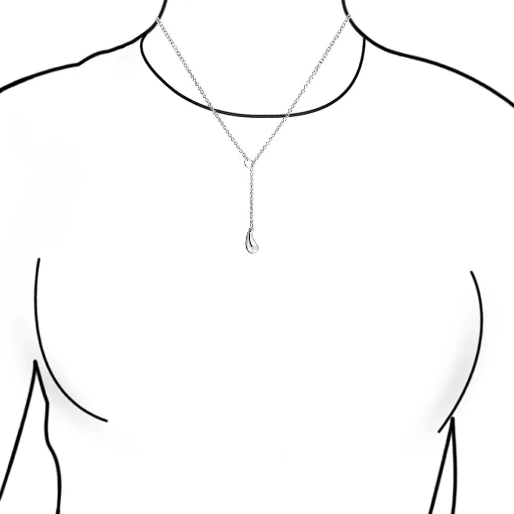 Trendy Teardrop Drop Necklace in Sterling Silver with Pear Shape Lariat Pendant