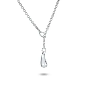 Trendy Teardrop Drop Necklace in Sterling Silver with Pear Shape Lariat Pendant
