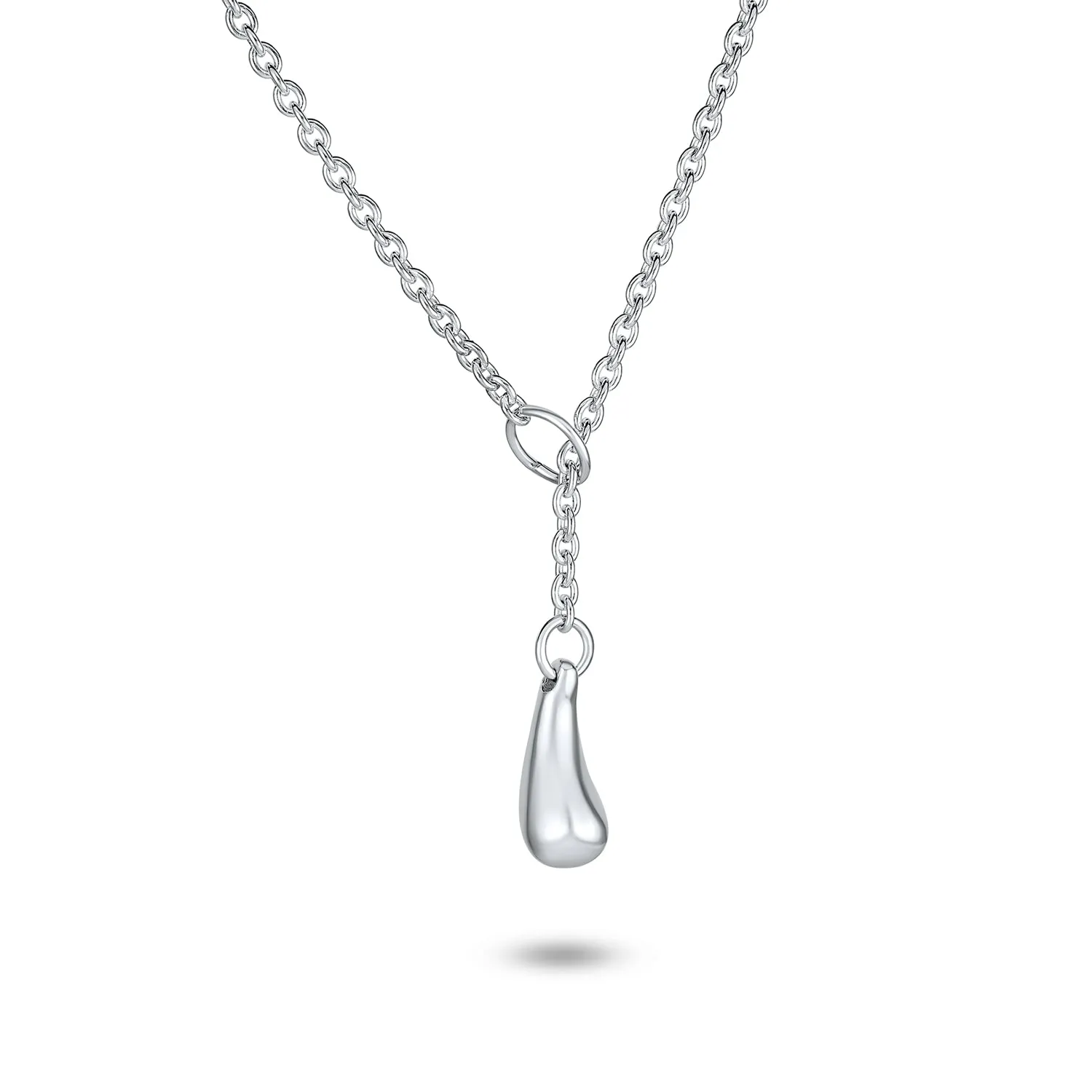 Trendy Teardrop Drop Necklace in Sterling Silver with Pear Shape Lariat Pendant