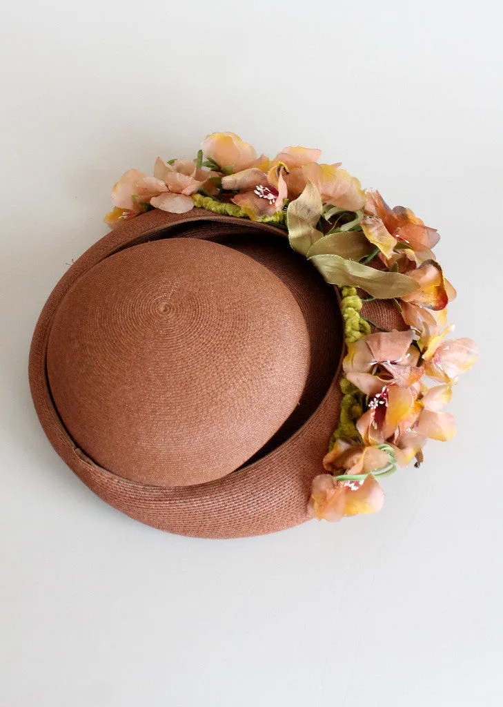 Vintage 1940s Casper Davis Straw and Flower Hat