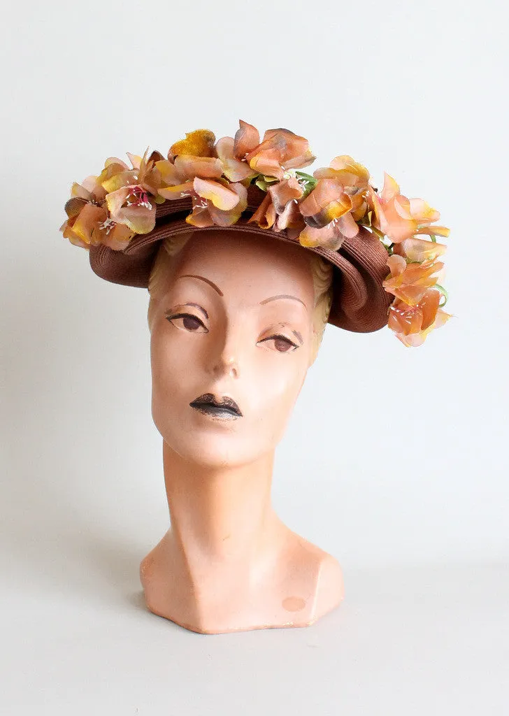Vintage 1940s Casper Davis Straw and Flower Hat