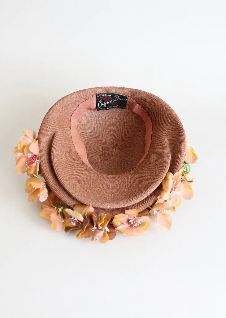 Vintage 1940s Casper Davis Straw and Flower Hat