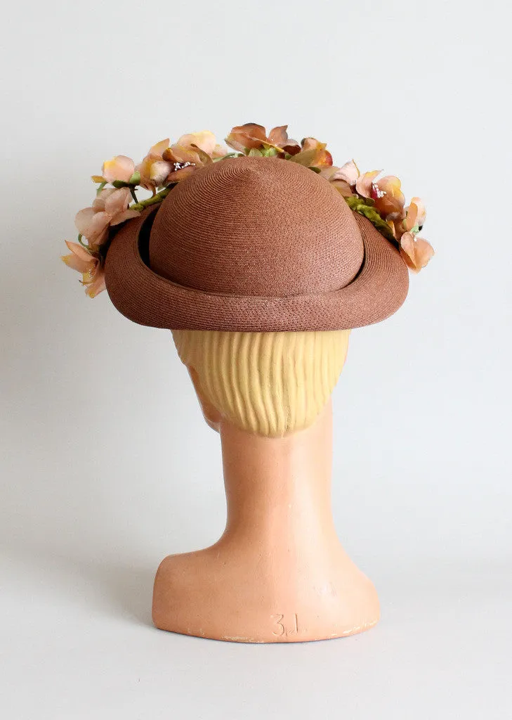Vintage 1940s Casper Davis Straw and Flower Hat