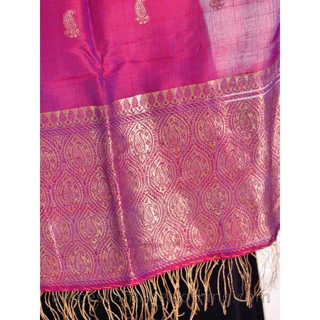 Vintage Violet Silk Scarf /Shawl Gold Metallic Paisley Trim & Fringe 1920s