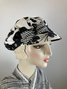 Womens Newsboy hat Black and White. Ladies Newsboy Hat. Summer Visor Cap. Soft Travel Fabric Hat. Sustainable fashion apple paperboy hat.