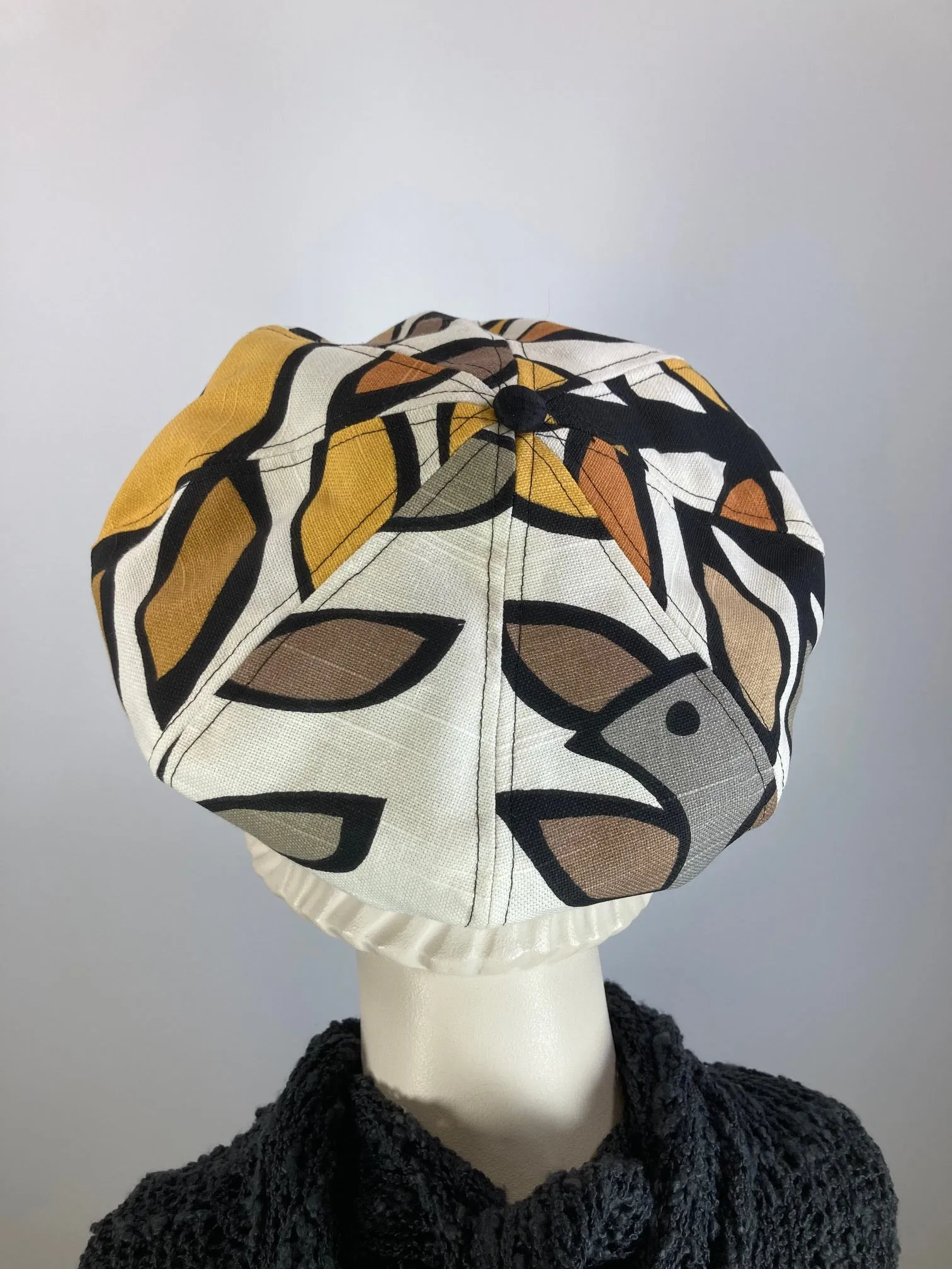 Womens recycled fabric Newsboy hat. Ladies Summer abstract floral Visor Cap. Soft Travel Fabric Sustainable fashion apple paperboy hat.